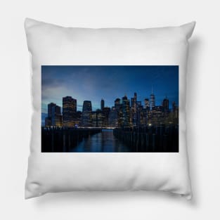 Financial district of Manhattan in New York City at night Pillow