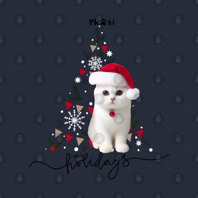 Cat Meaw in Santa hat with christmas tree happy holidays ,Brafdesign by Brafdesign