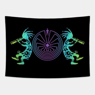 Kokopelli Duo With Man In The Maze Symbol 2 Tapestry