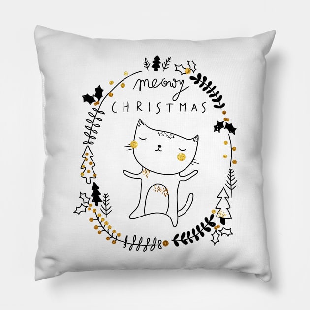 Meowy Christmas! Pillow by lowercasev