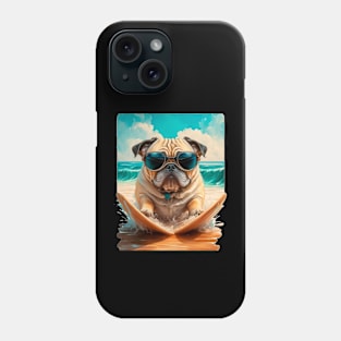 Pug on the beach Surf Phone Case