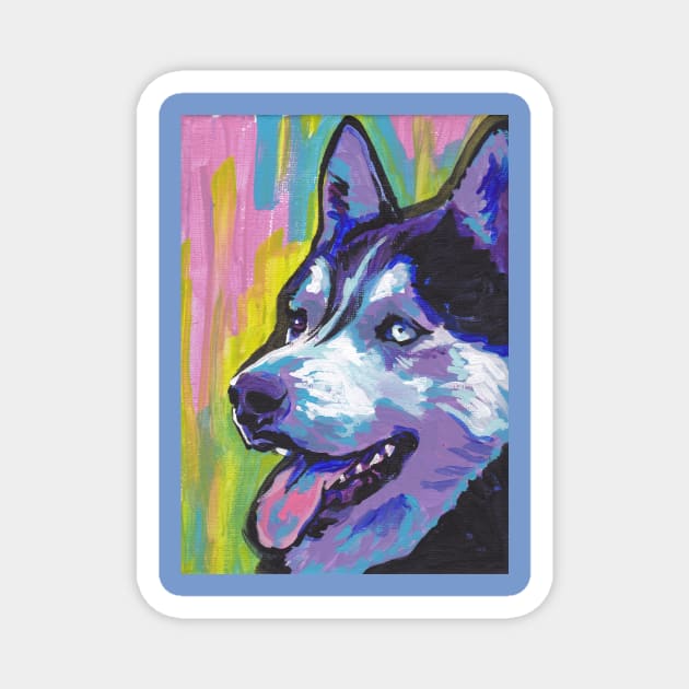 Siberian Husky Bright colorful pop dog art Magnet by bentnotbroken11