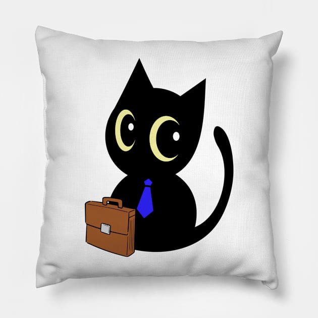 Funny cat is on the way to work Pillow by Pet Station