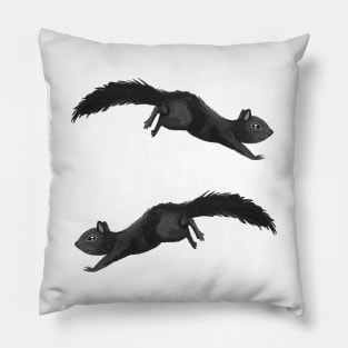 Cute Black Squirrel Watercolor Gouache Paint Pattern Pillow