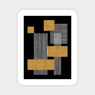 Stripes and Square Composition - Black Gold Magnet