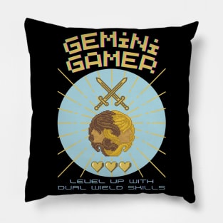 Funny Gemini Zodiac Sign - Gemini Gamer, Level up with dual wield shills Pillow