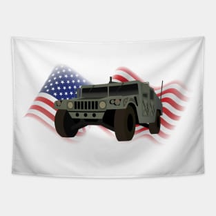 Patriotic American Army Military Truck Tapestry