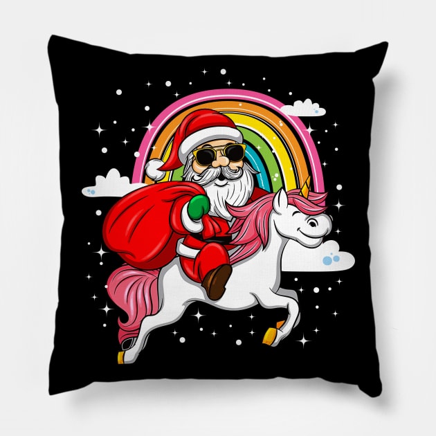 Christmas Santa Riding Unicorn Xmas Gifts For Lovers Who Love Rainbow Unicorns Pillow by mittievance
