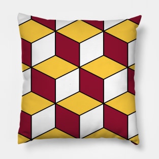 Burgundy and Gold Isometric Cubes Optical Illusion Pattern Pillow