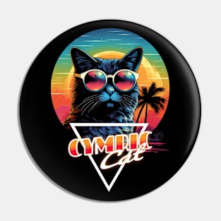 Retro Wave Cymric Cat Miami Shirt Pin