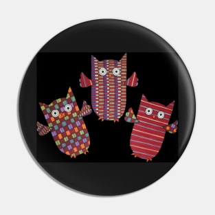 Three Owls Flying on Black Pin