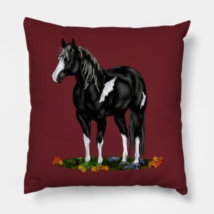 Black and White Paint Horse Pillow