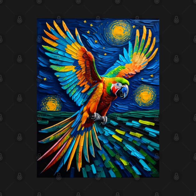 Macaw in starry night by FUN GOGH