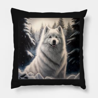 Samoyed In Winter Wonderland Pillow