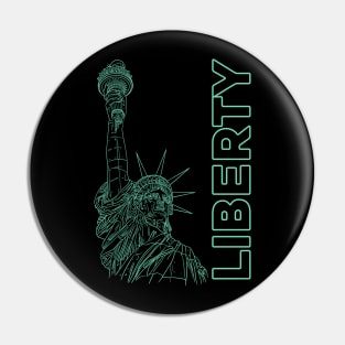 Liberty & the Statue Of Liberty in a green line drawing Pin