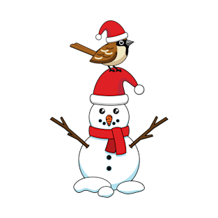 Cute Sparrow on Snowman T-Shirt