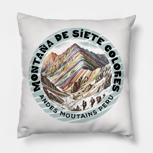 Peruvian Andes Rainbow Mountain Peru Pillow by Sambastyles