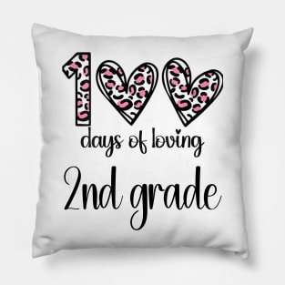100 Days Of Loving 2nd Grade 100th Of School Leopard Heart Pillow