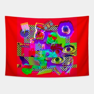 Red Psychedelic Glitch Art Tapestry