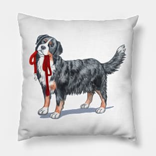 Bernese Mountain Dog with Leash. Pillow