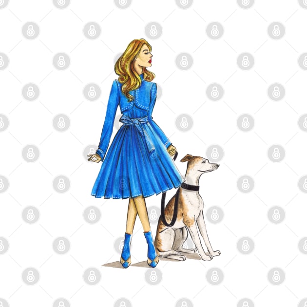 Lady in Blue and Her Dog by Ji Illustrator