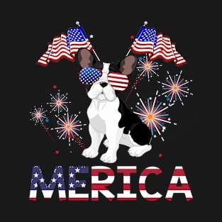 Merica French Bulldogs Usa American Flag Independence T-Shirt