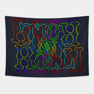 Rainbow RocK n RolL Anagram with Black Outline Tapestry