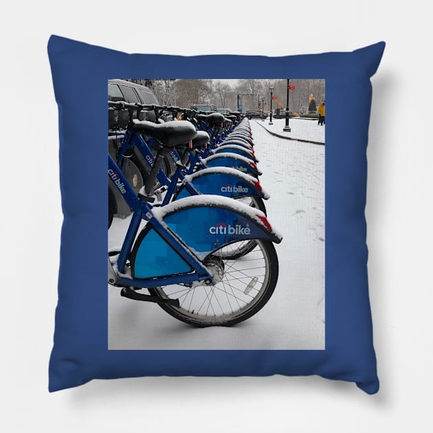 City Bikes, Grand Army Plaza, New York City, February 2019 Pillow by JossSperdutoArt