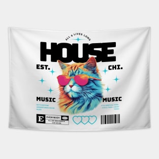 HOUSE MUSIC  - Cool Cat In Shades (black/blue) Tapestry