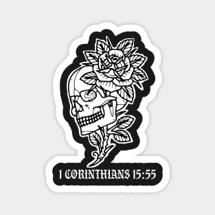 Skull with flowers 1 Corinthians 15:55 Tattoo Flash Magnet