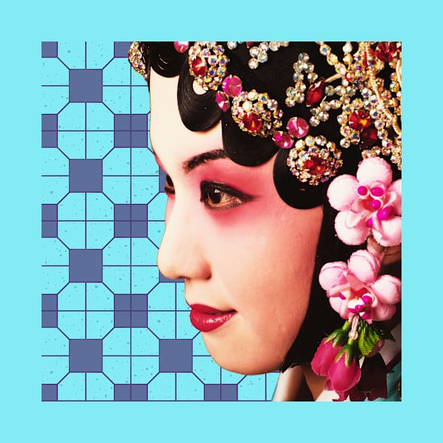 Chinese Opera Star with Blue Tile Floor Pattern- Hong Kong Retro by CRAFTY BITCH