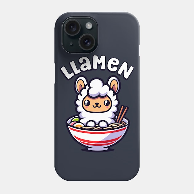 Cute Llama in a Ramen Bowl Kawaii Japanese Food Phone Case by Cuteness Klub