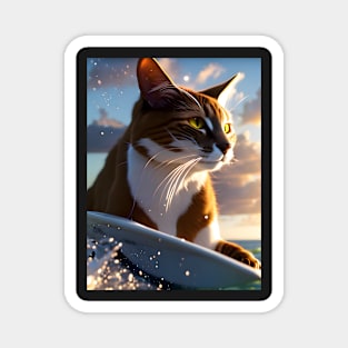 Cat Surfing - Modern Digital Art Magnet