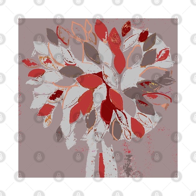 Tree, gray red fiber art textile photography mixed media digital by djrunnels