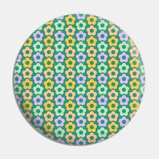 60s retro flower pattern in green and pastel colors Pin