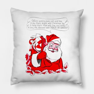 Santa Claus wishing Merry Christmas and peace in the world Retro Vintage Comic Pillow