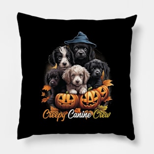 Creepy Canine Crew Dog Witch Halloween Pillow