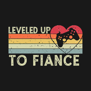 Leveled Up To Fiance Newly Engaged Couple Funny Gamer Couple T-Shirt