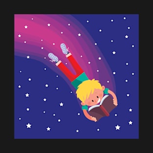 boy reads a book and floats through space T-Shirt