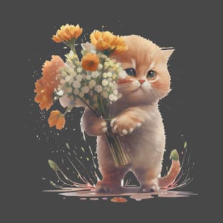 Cute Bouquet Flower Cat T-Shirt