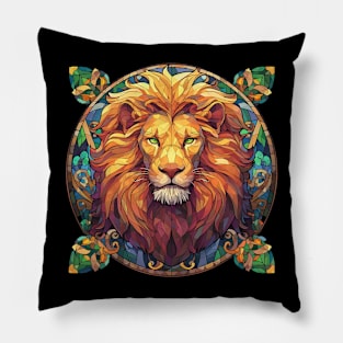 lion stained glass Pillow