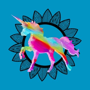 Rainbow unicorn Blk Iron Sunflower T-Shirt