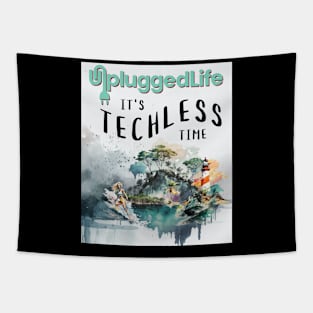 Unplugged Life Techless Time Tropical Island Watercolor Tee Tapestry