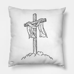 Wooden cross on a hill Pillow