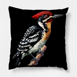 Pixelated Woodpecker Artistry Pillow