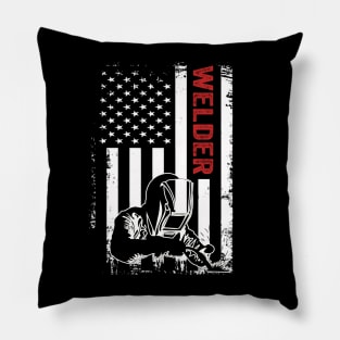 Welding Funny Welder Quotes USA American Flag Pillow