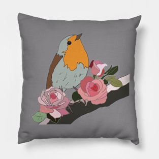 Robin with roses Pillow