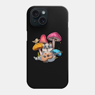 Cute Raccoon Playing Guitar With Mushrooms Background Phone Case