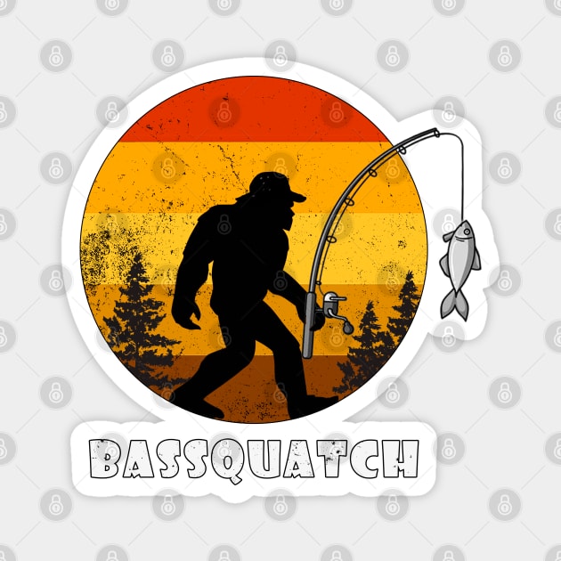 Bassquatch Funny Fishing Sasquatch Bigfoot Retro Magnet by Jose Luiz Filho