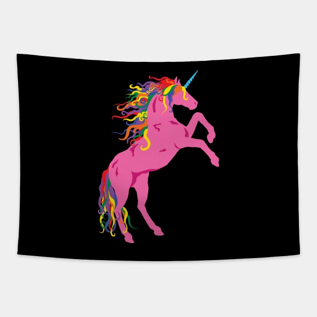 Rainbow Maned Pink Pride Unicorn Tapestry by PeregrinusCreative